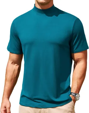Men's Mock Turtleneck Short Sleeve Soft Lightweight Casual Basic T-Shirts Solid Pullover Tops