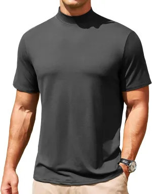 Men's Mock Turtleneck Short Sleeve Soft Lightweight Casual Basic T-Shirts Solid Pullover Tops