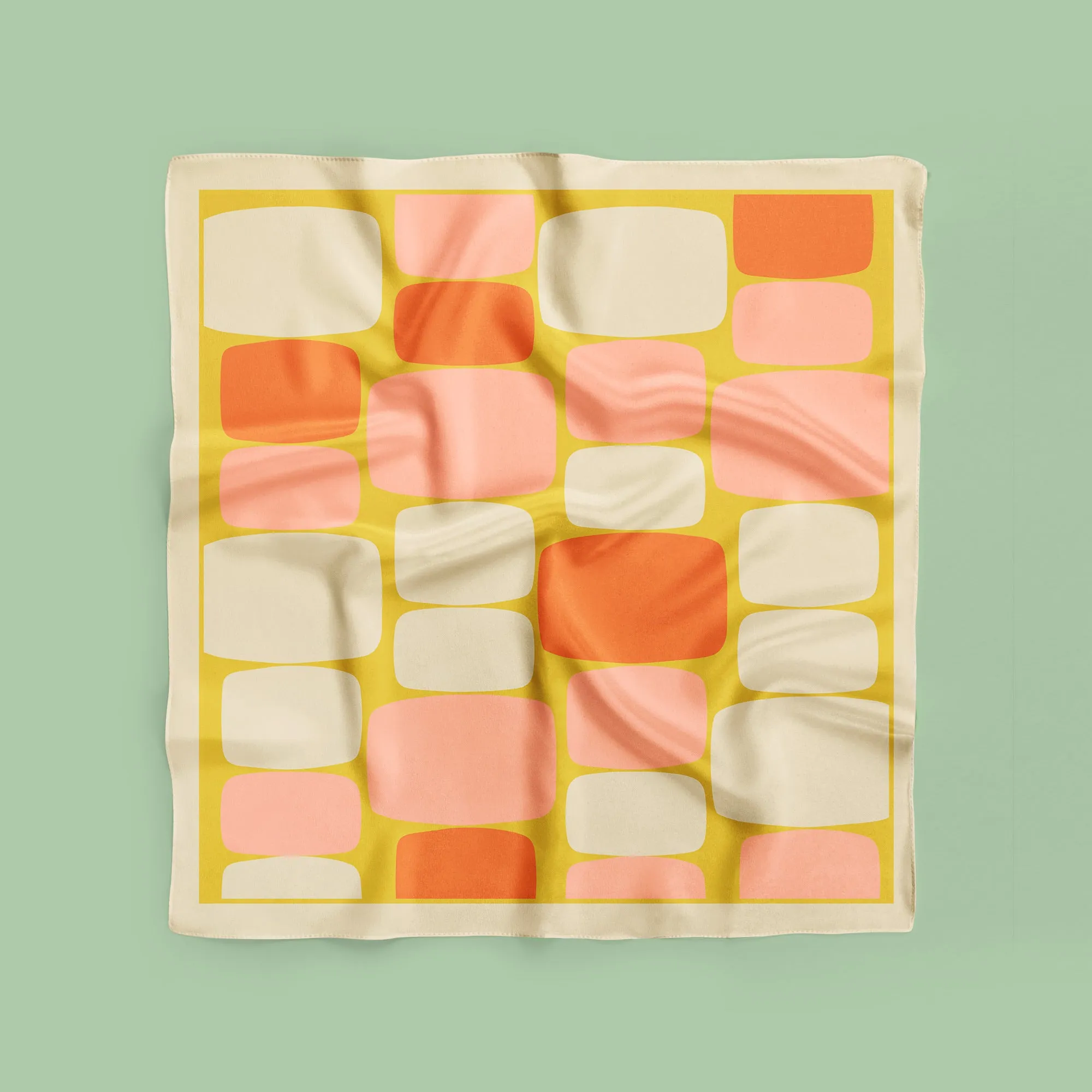 Mid century Peach abstract shapes square scarf