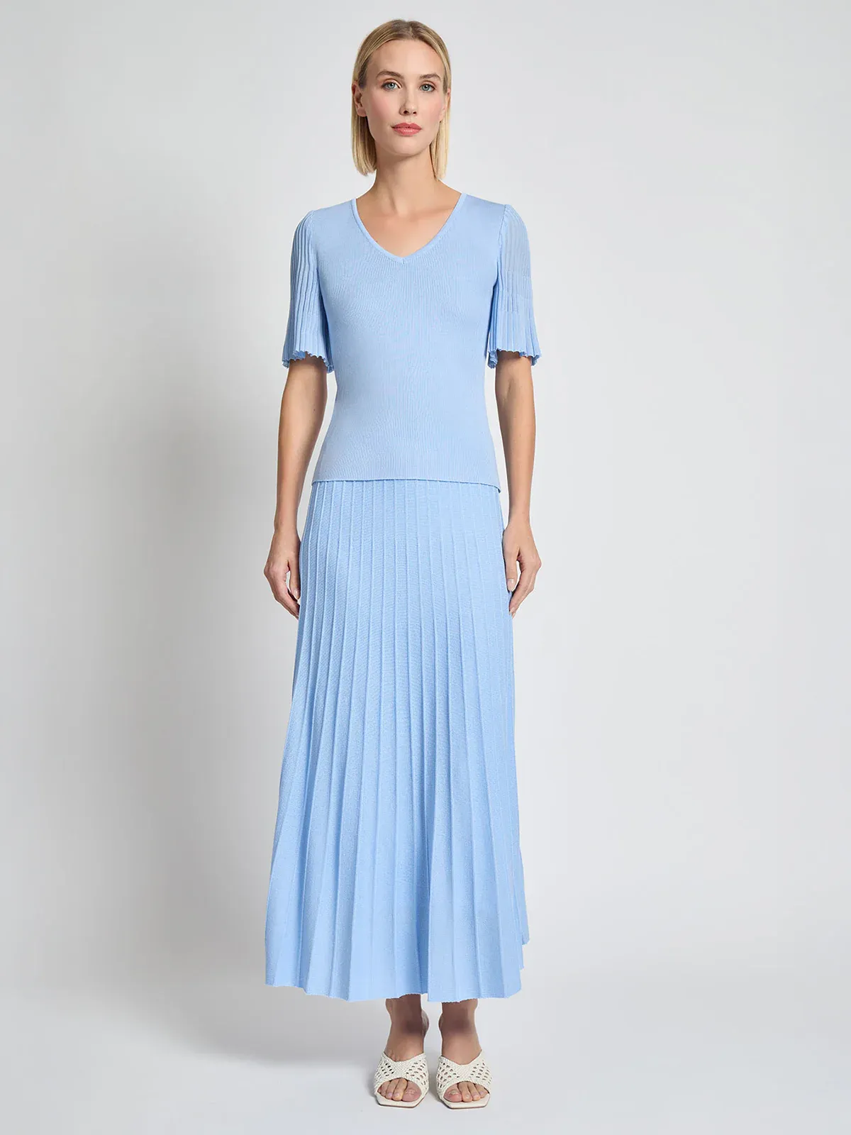 Misook Ribbed Knit A-Line Maxi Skirt Vanity Fit - Arctic Blue