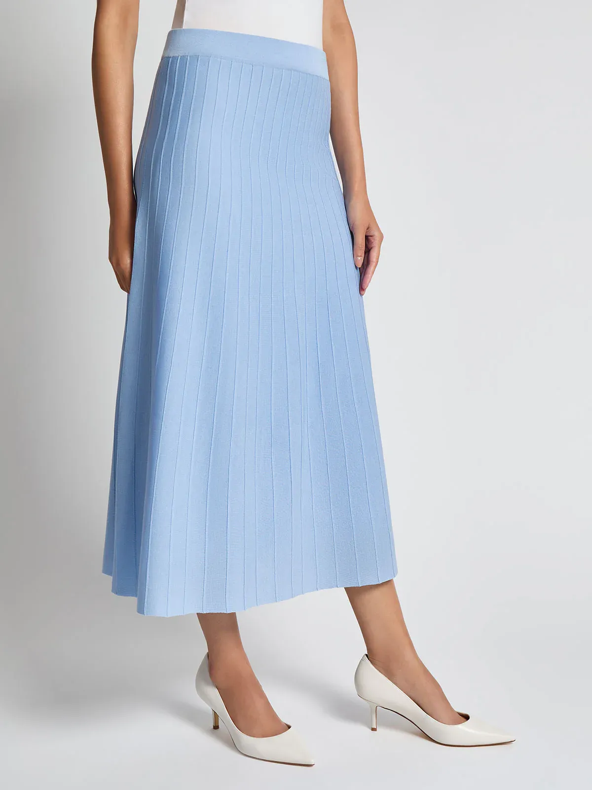 Misook Ribbed Knit A-Line Maxi Skirt Vanity Fit - Arctic Blue