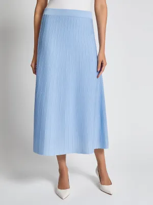Misook Ribbed Knit A-Line Maxi Skirt Vanity Fit - Arctic Blue