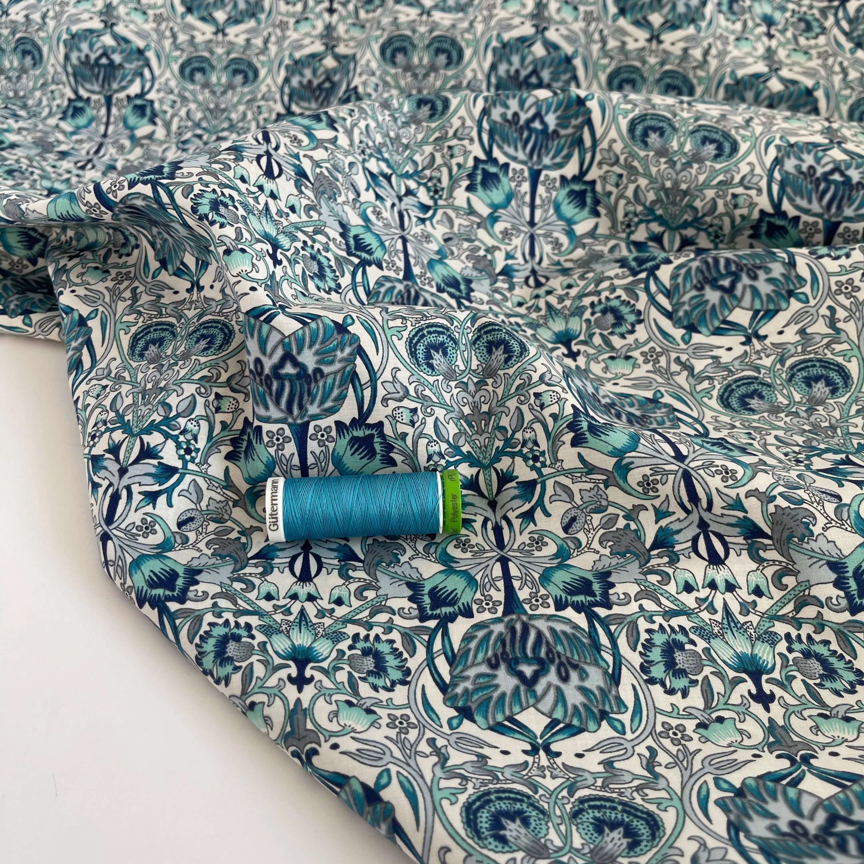 Morris Teal Cotton Lawn Fabric