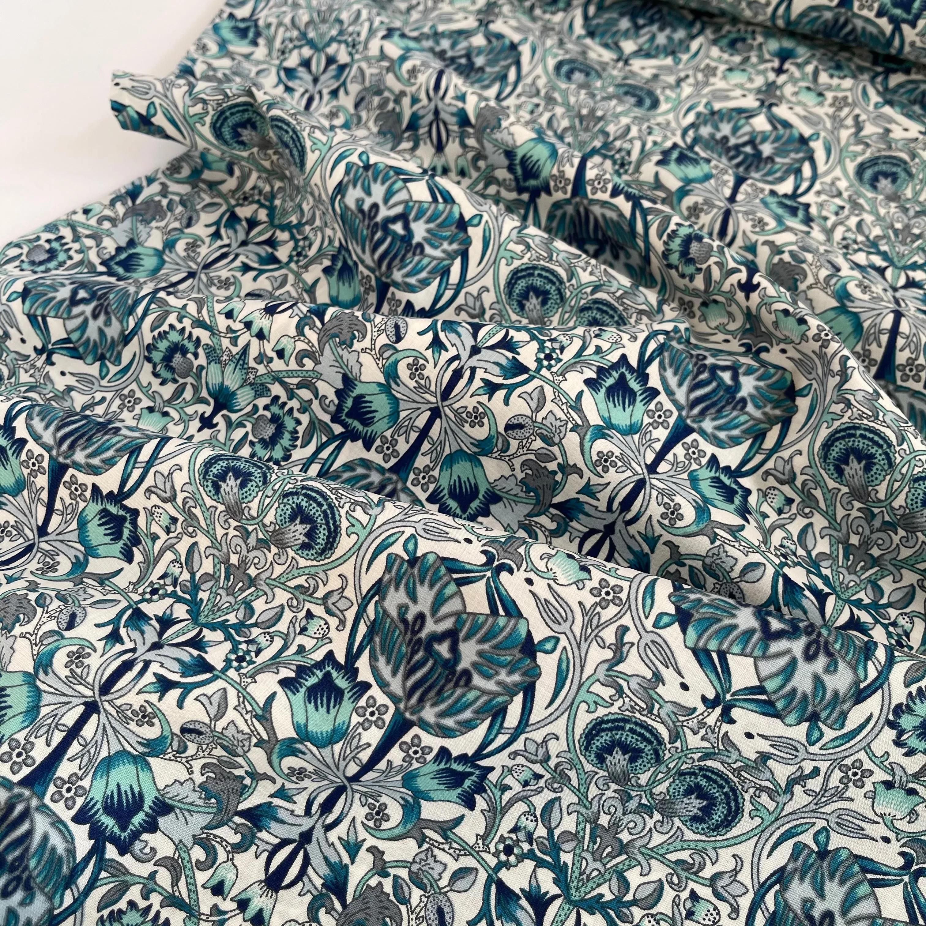 Morris Teal Cotton Lawn Fabric