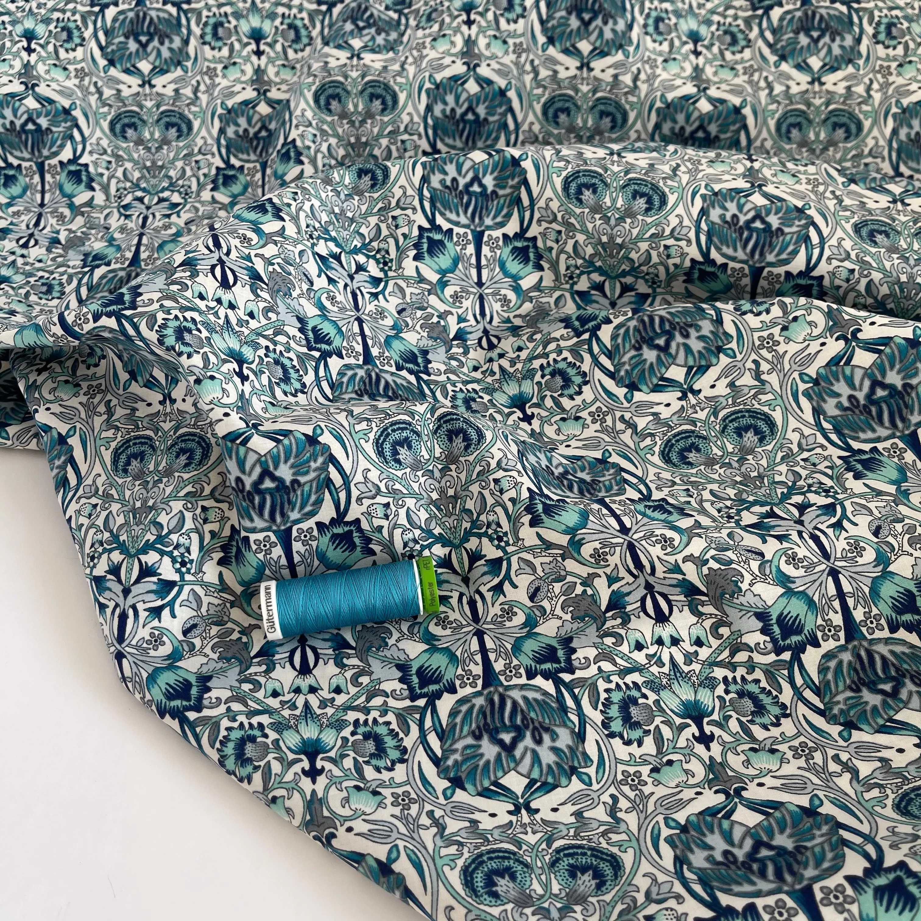 Morris Teal Cotton Lawn Fabric