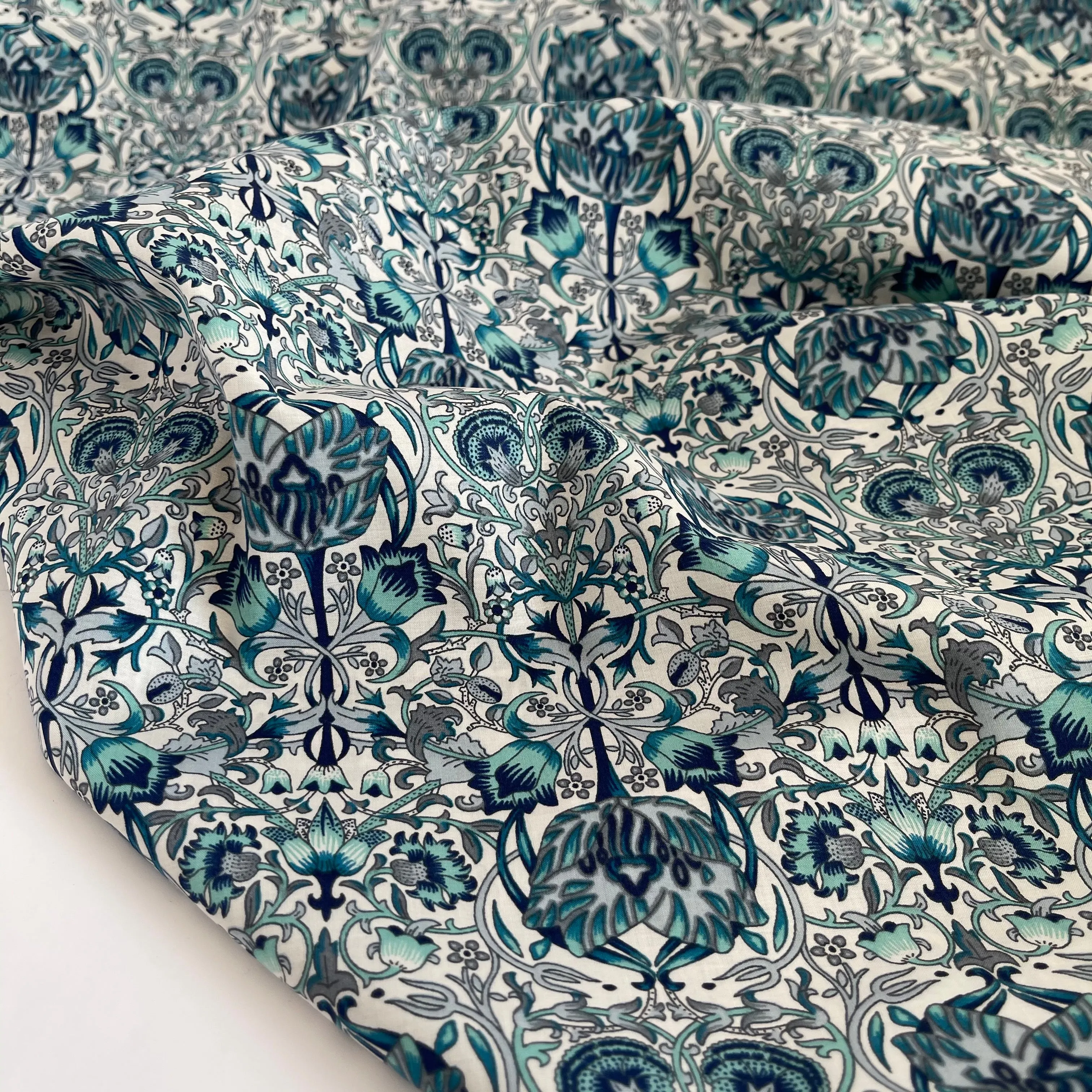 Morris Teal Cotton Lawn Fabric