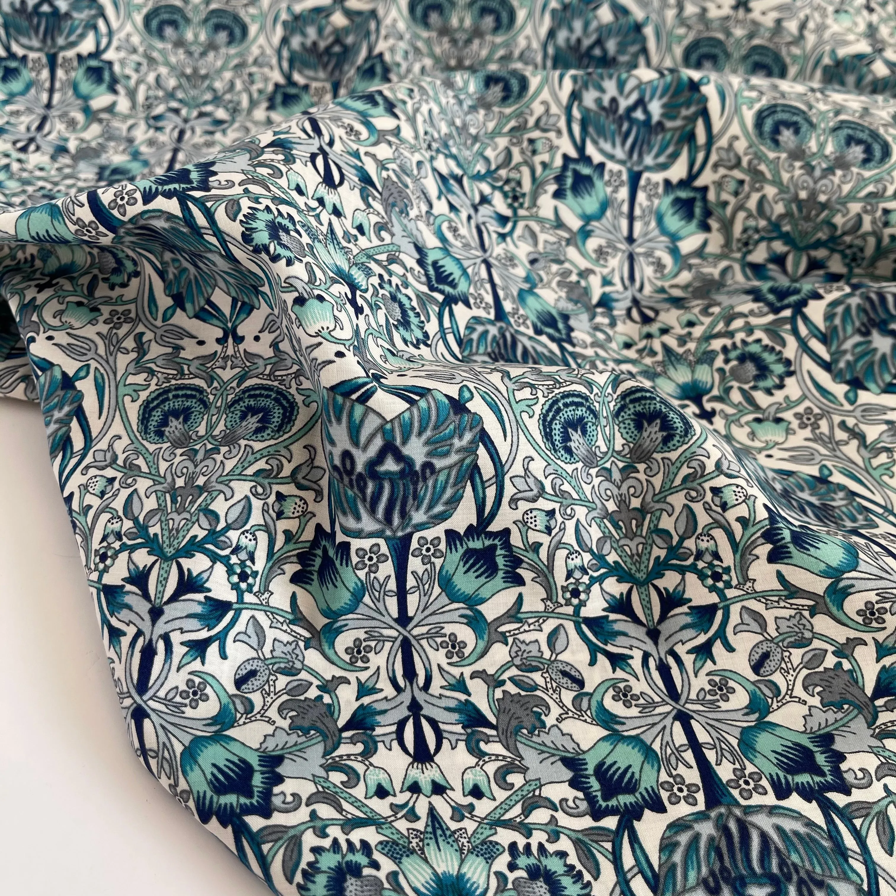 Morris Teal Cotton Lawn Fabric