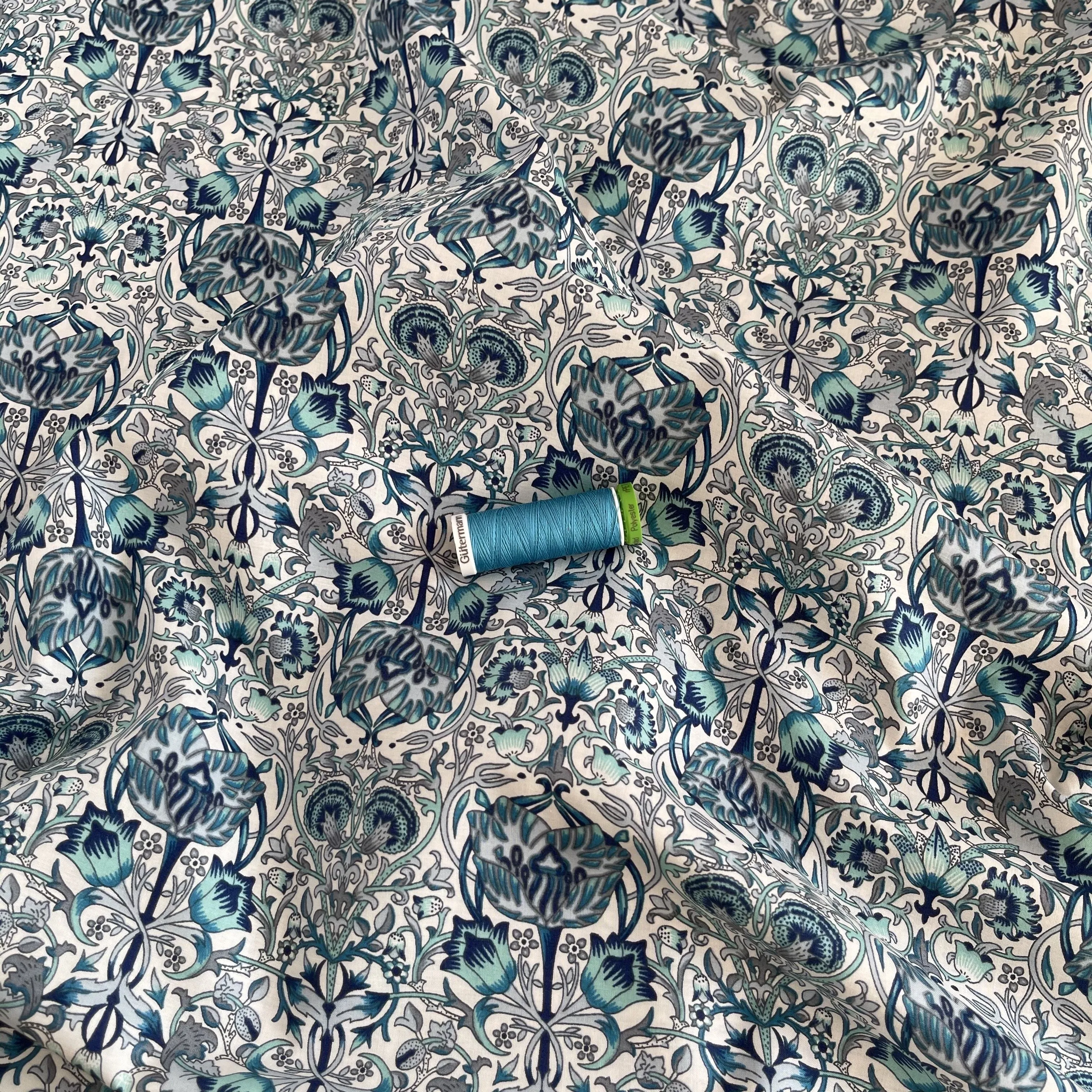 Morris Teal Cotton Lawn Fabric