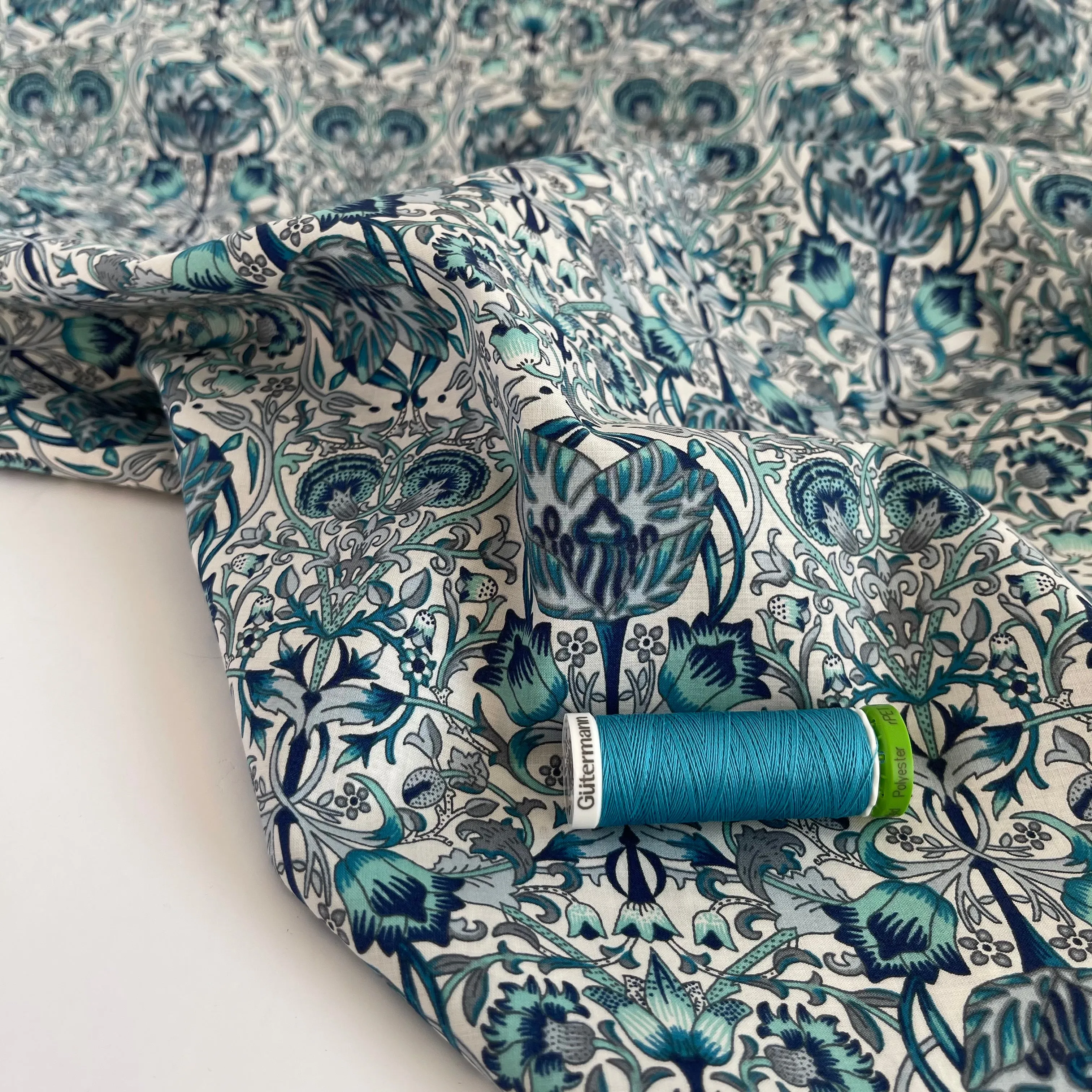 Morris Teal Cotton Lawn Fabric