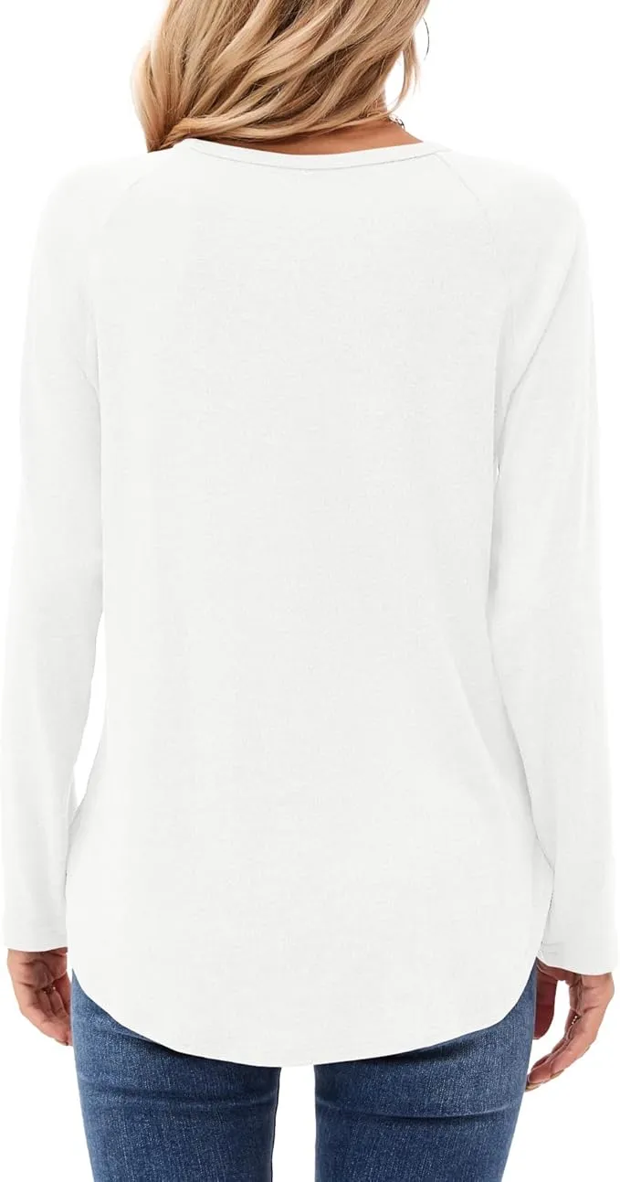 New Ekouaer Women Long Sleeve Shirts Fall Winter Casual Fashion Tunic Tops Crewneck Basic Loose T Shirt White Sz XL