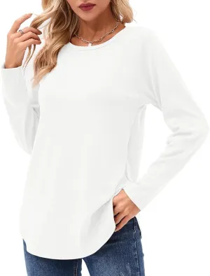 New Ekouaer Women Long Sleeve Shirts Fall Winter Casual Fashion Tunic Tops Crewneck Basic Loose T Shirt White Sz XL