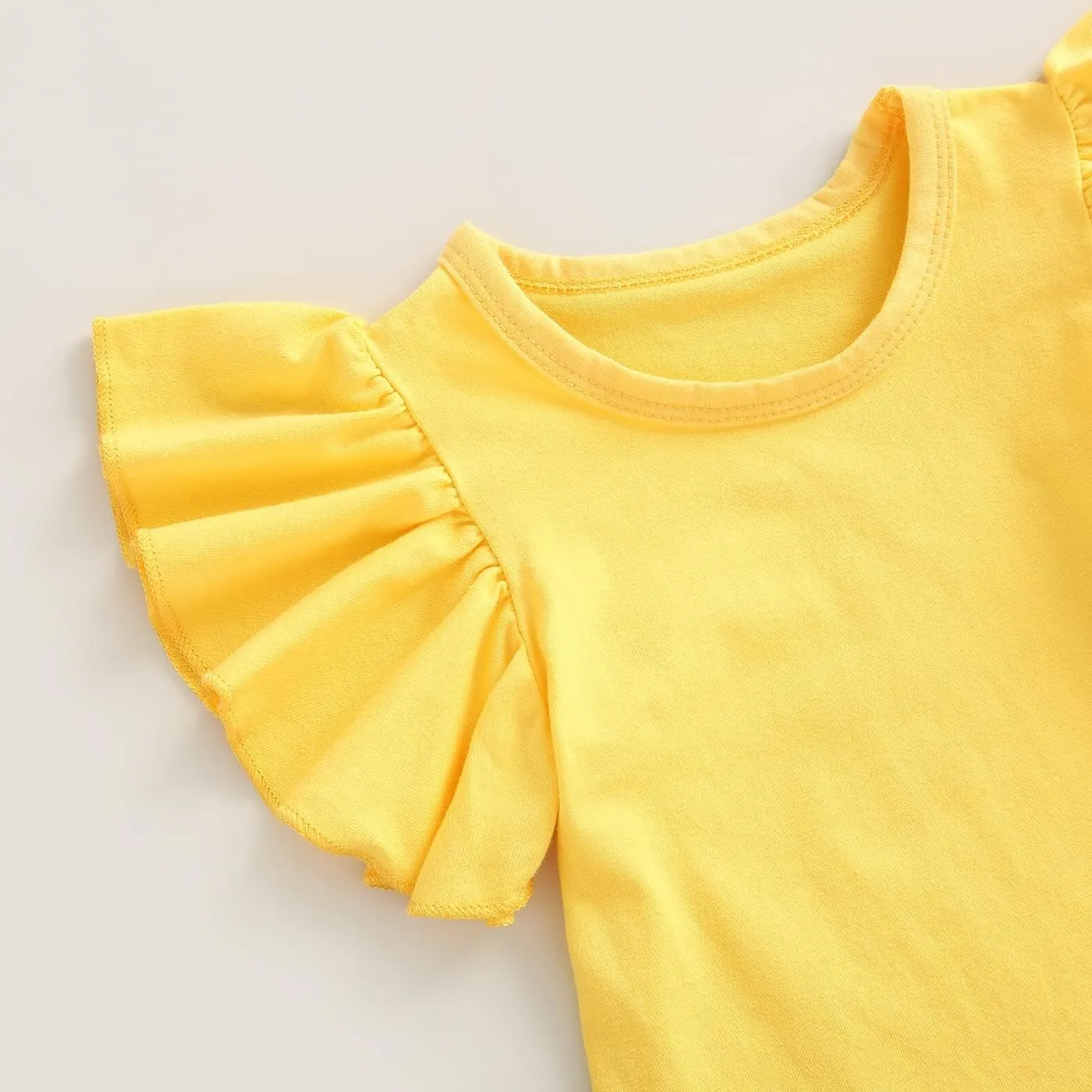 Newborn Baby Girl Ruffle Sleeve Romper T Shirt Cotton Solid Color Onesie Bodysuit Basic Tee Tops Summer Clothes