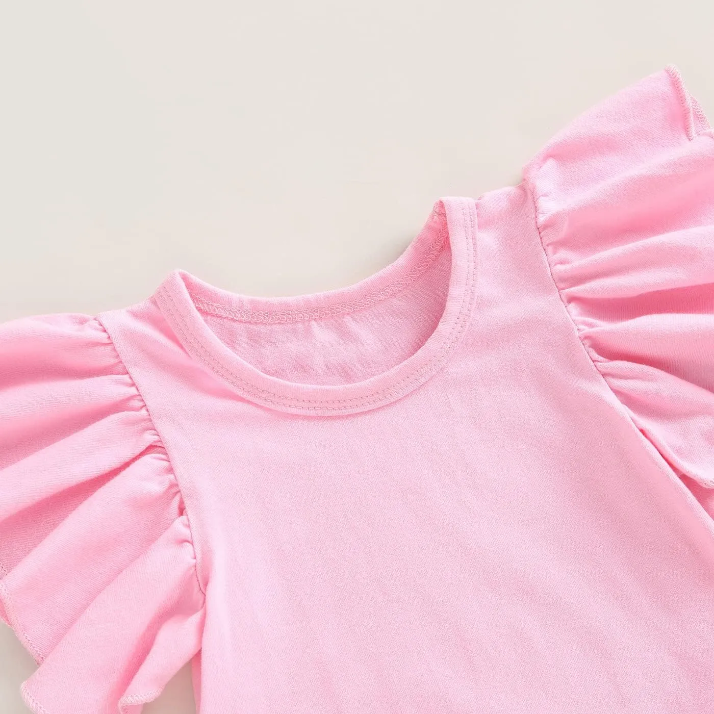 Newborn Baby Girl Ruffle Sleeve Romper T Shirt Cotton Solid Color Onesie Bodysuit Basic Tee Tops Summer Clothes