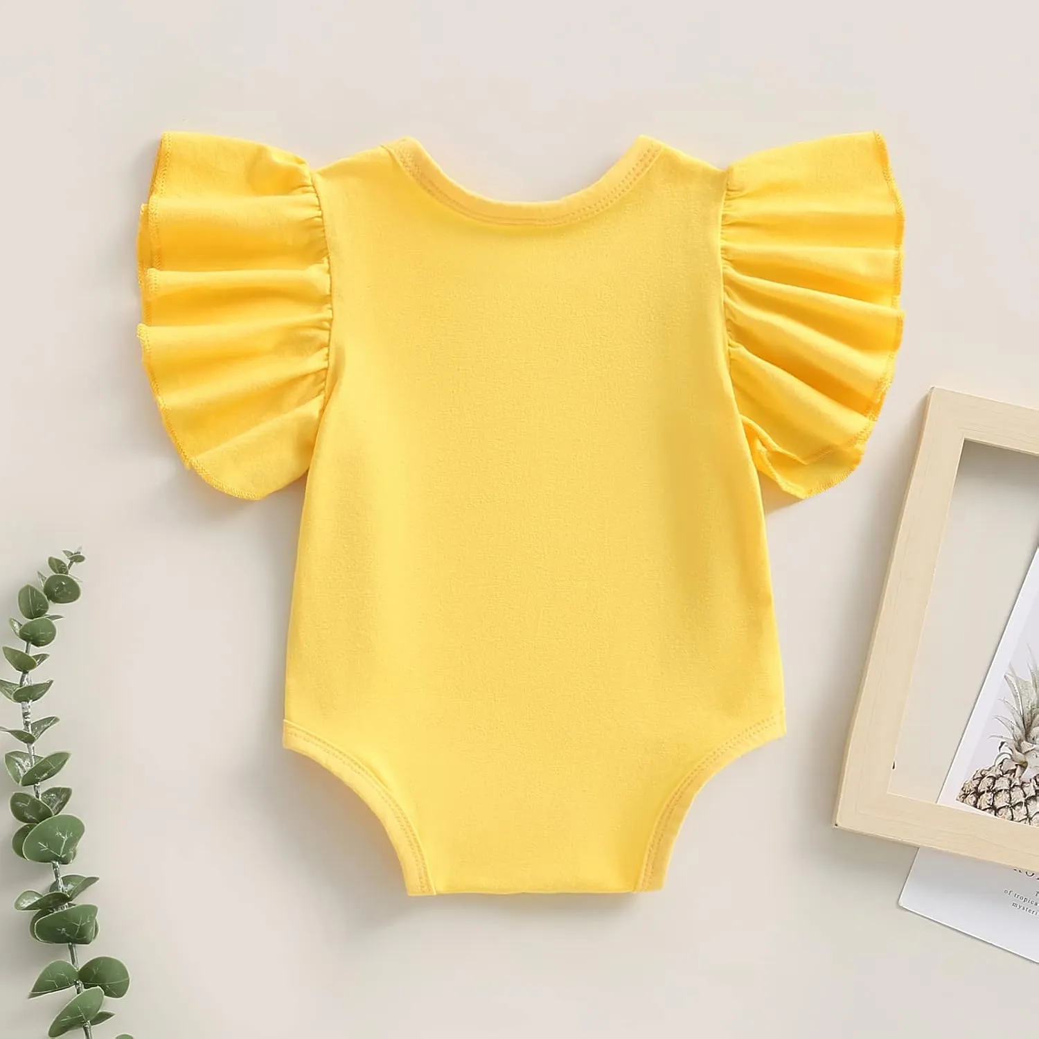 Newborn Baby Girl Ruffle Sleeve Romper T Shirt Cotton Solid Color Onesie Bodysuit Basic Tee Tops Summer Clothes