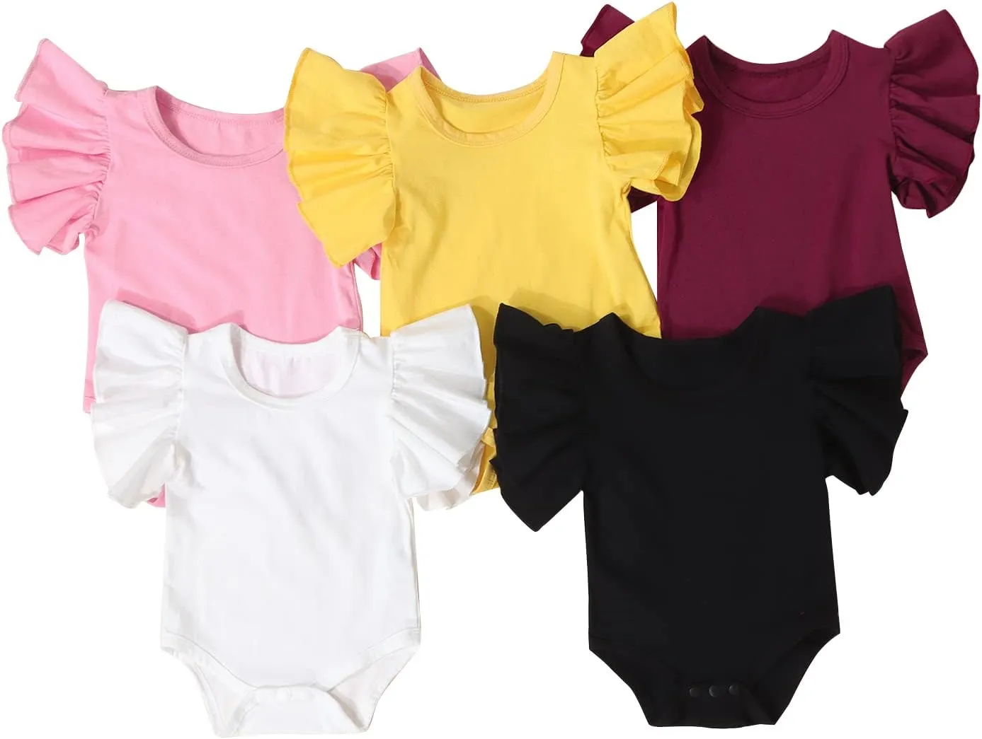 Newborn Baby Girl Ruffle Sleeve Romper T Shirt Cotton Solid Color Onesie Bodysuit Basic Tee Tops Summer Clothes