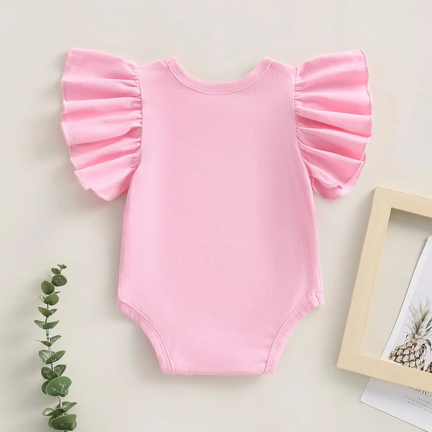Newborn Baby Girl Ruffle Sleeve Romper T Shirt Cotton Solid Color Onesie Bodysuit Basic Tee Tops Summer Clothes