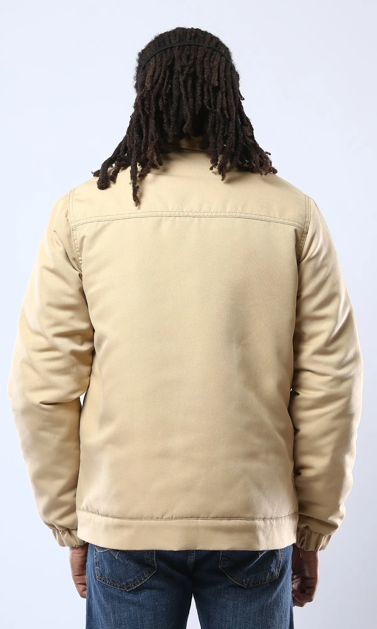 O174462 Solid Sand Zipped Jacket With Side Pockets