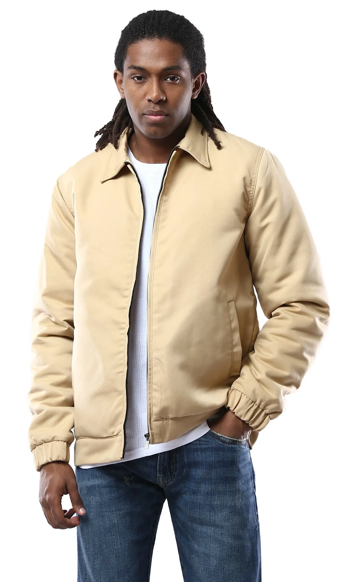 O174462 Solid Sand Zipped Jacket With Side Pockets