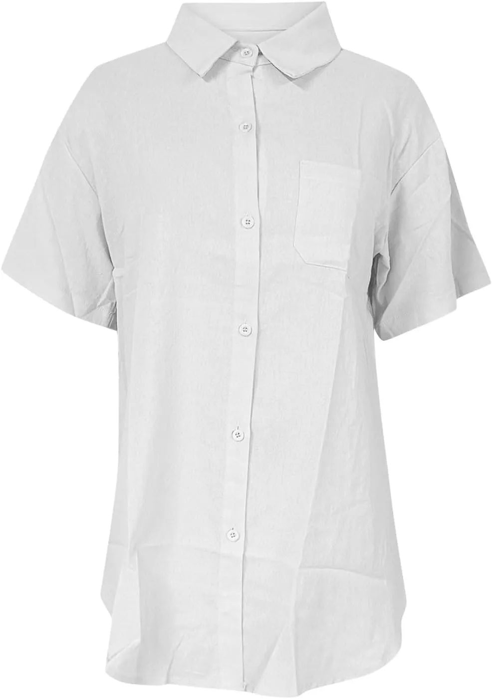 Oplxuo Womens Cotton Linen Mini Dress Casual Button Down Short Sleeve V Neck Shirt Dress with Pocket