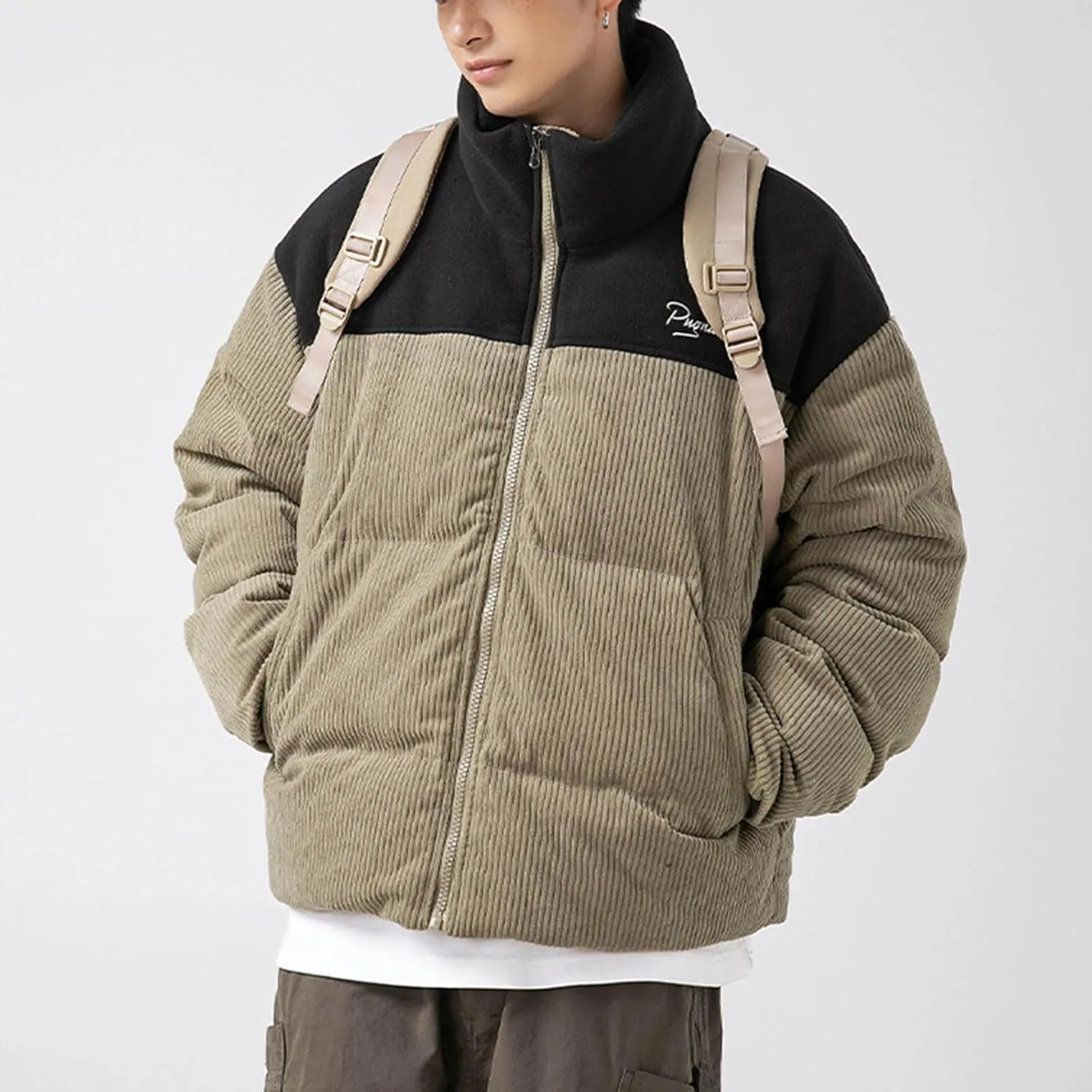 Puffer Coat for Men 2024 Winter Fashion Thick Warm Zipper Outdoor Color Block Jacket Loose Fit Comfort Down Coats