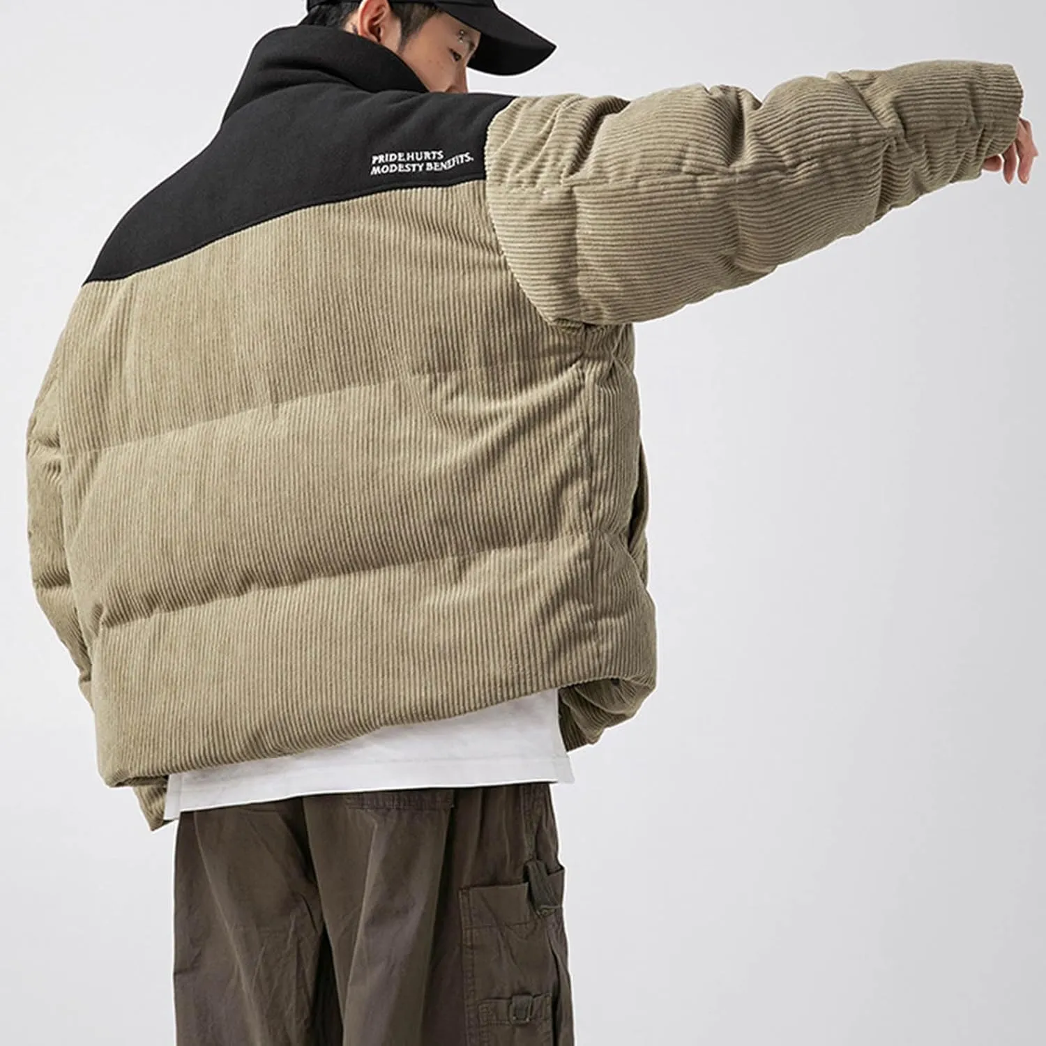 Puffer Coat for Men 2024 Winter Fashion Thick Warm Zipper Outdoor Color Block Jacket Loose Fit Comfort Down Coats