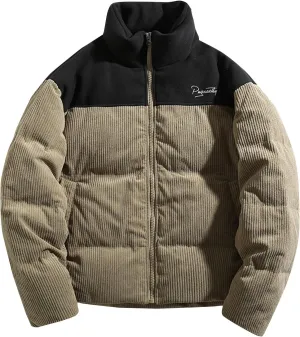 Puffer Coat for Men 2024 Winter Fashion Thick Warm Zipper Outdoor Color Block Jacket Loose Fit Comfort Down Coats