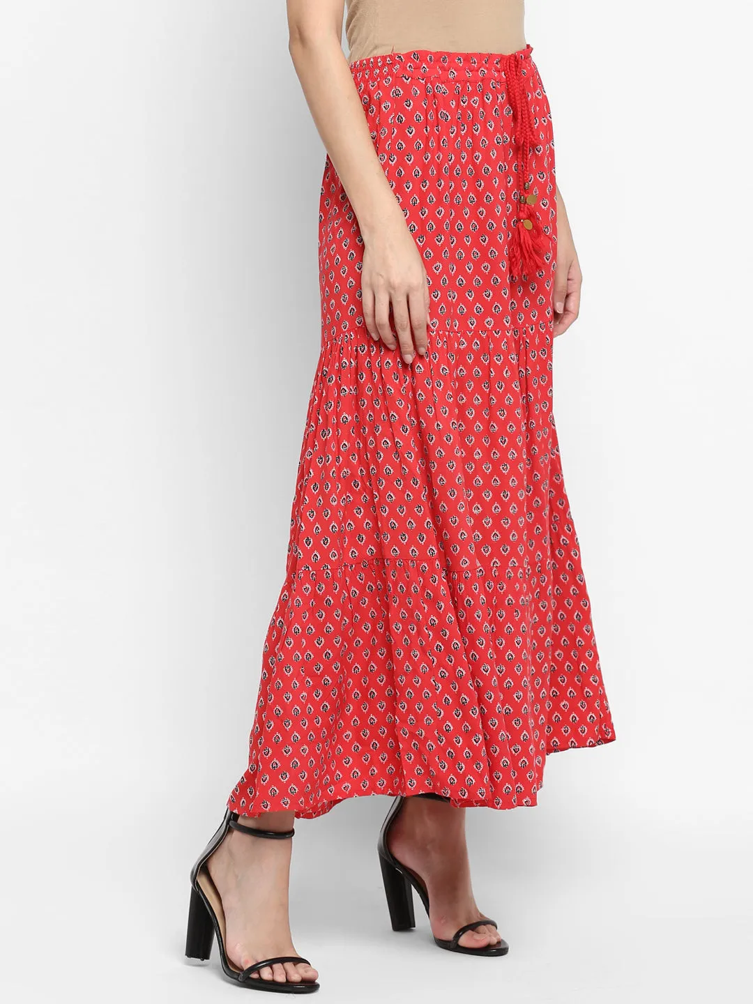 Red Printed Skirt