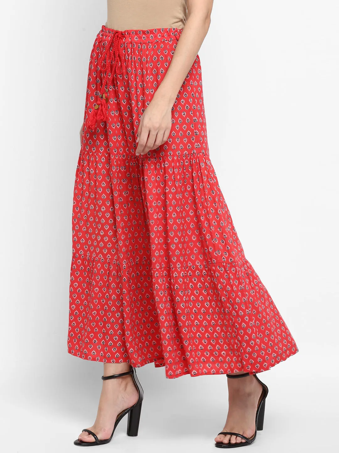 Red Printed Skirt