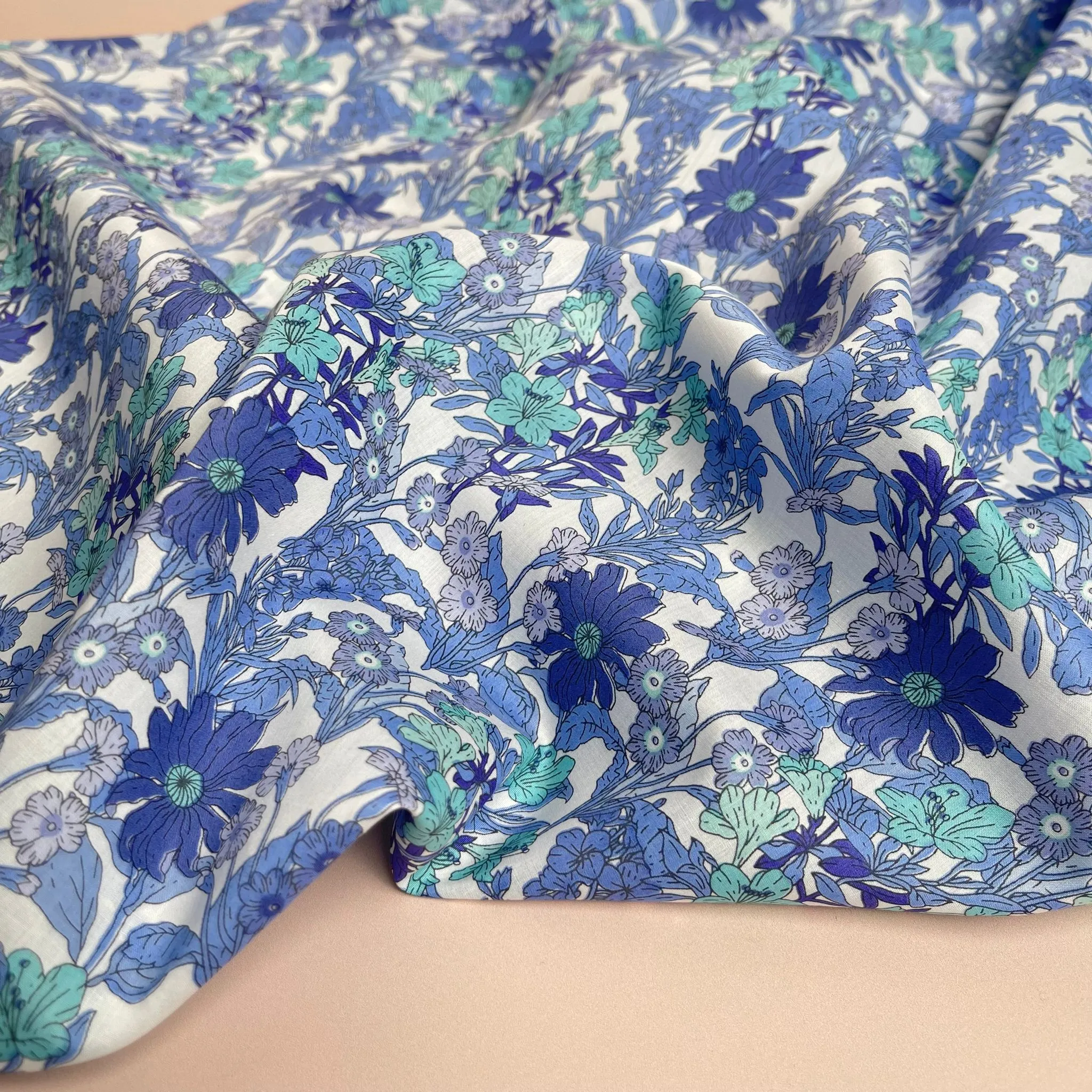 REMNANT 2.38 Metres - Wildflower Blue Cotton Lawn Fabric