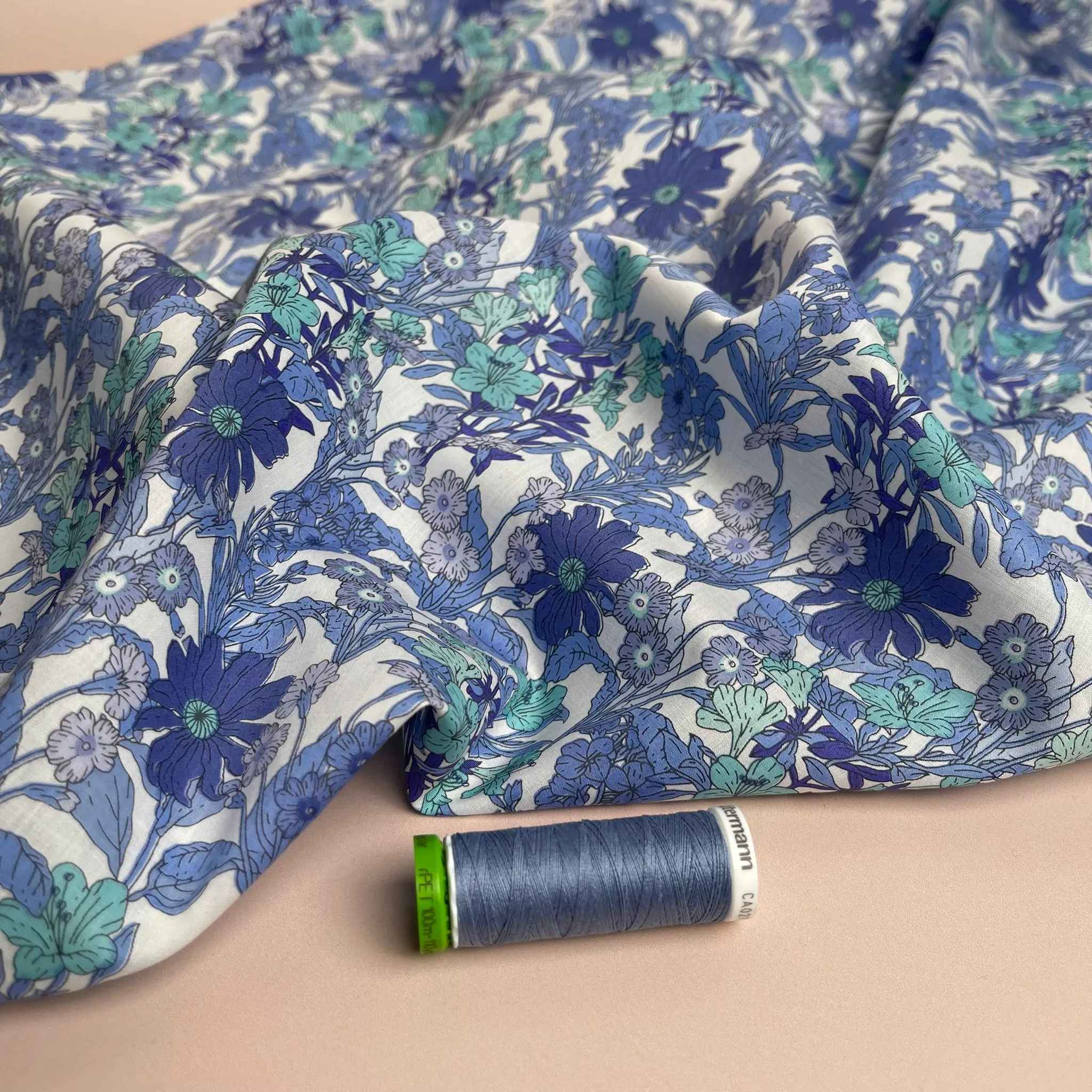 REMNANT 2.38 Metres - Wildflower Blue Cotton Lawn Fabric