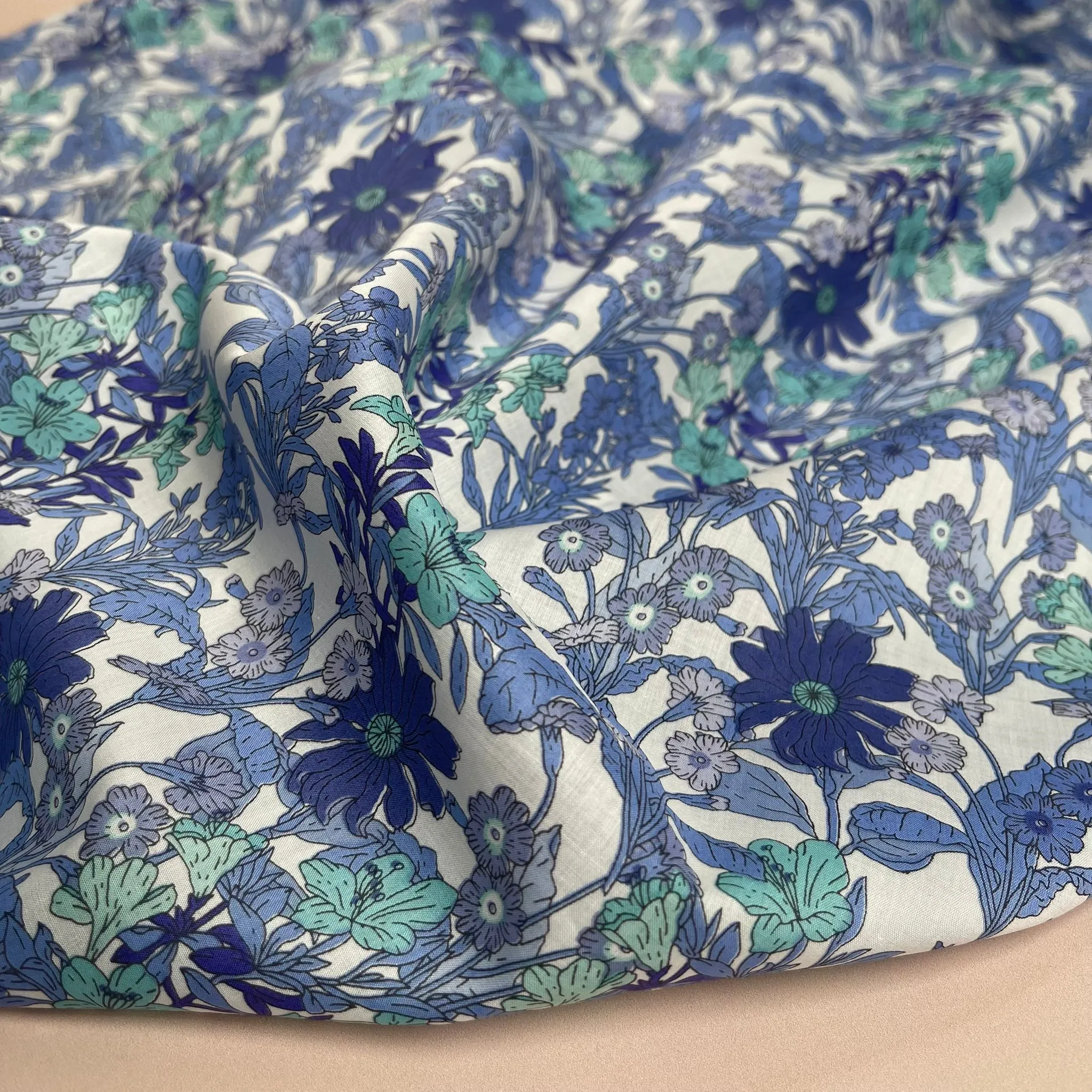 REMNANT 2.38 Metres - Wildflower Blue Cotton Lawn Fabric