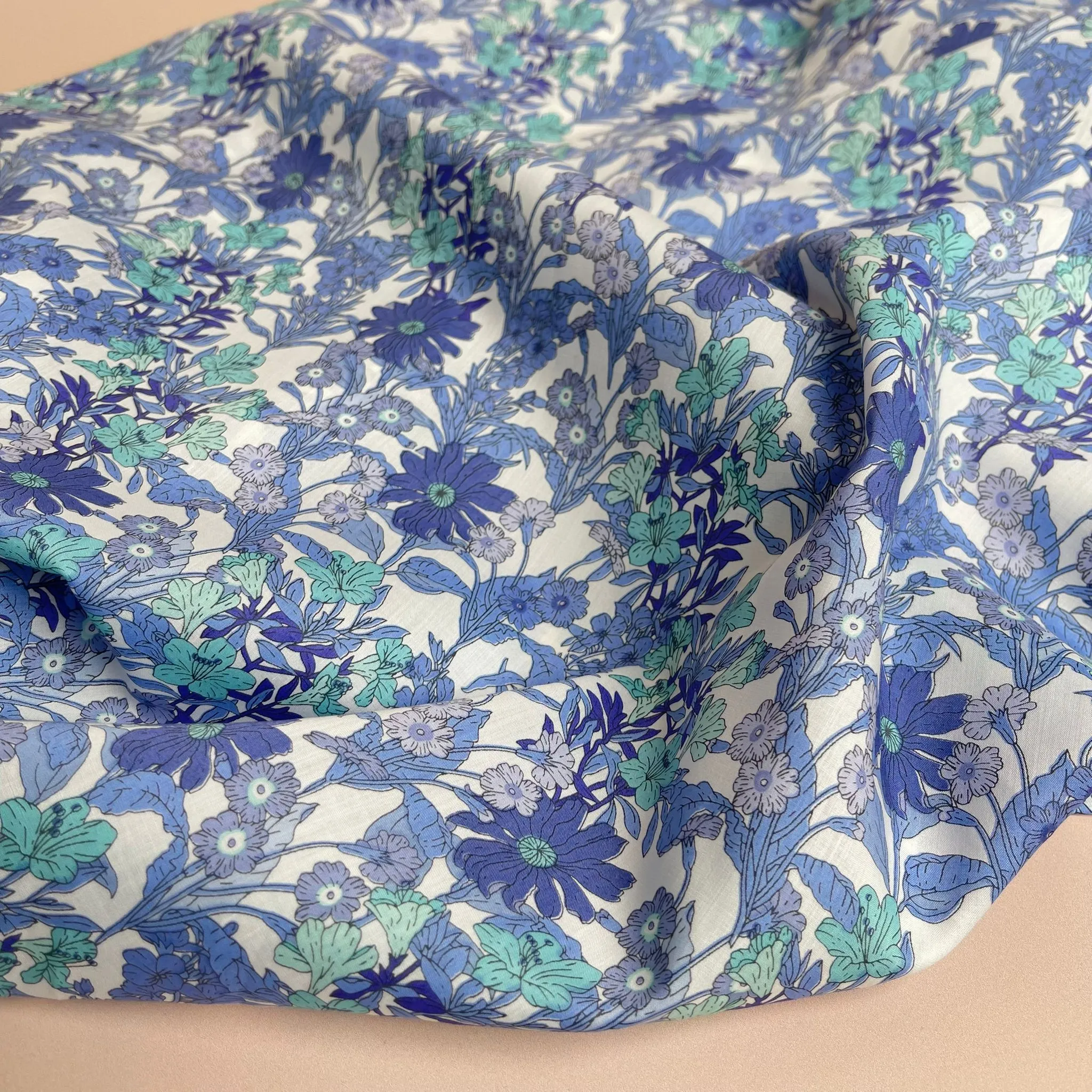 REMNANT 2.38 Metres - Wildflower Blue Cotton Lawn Fabric
