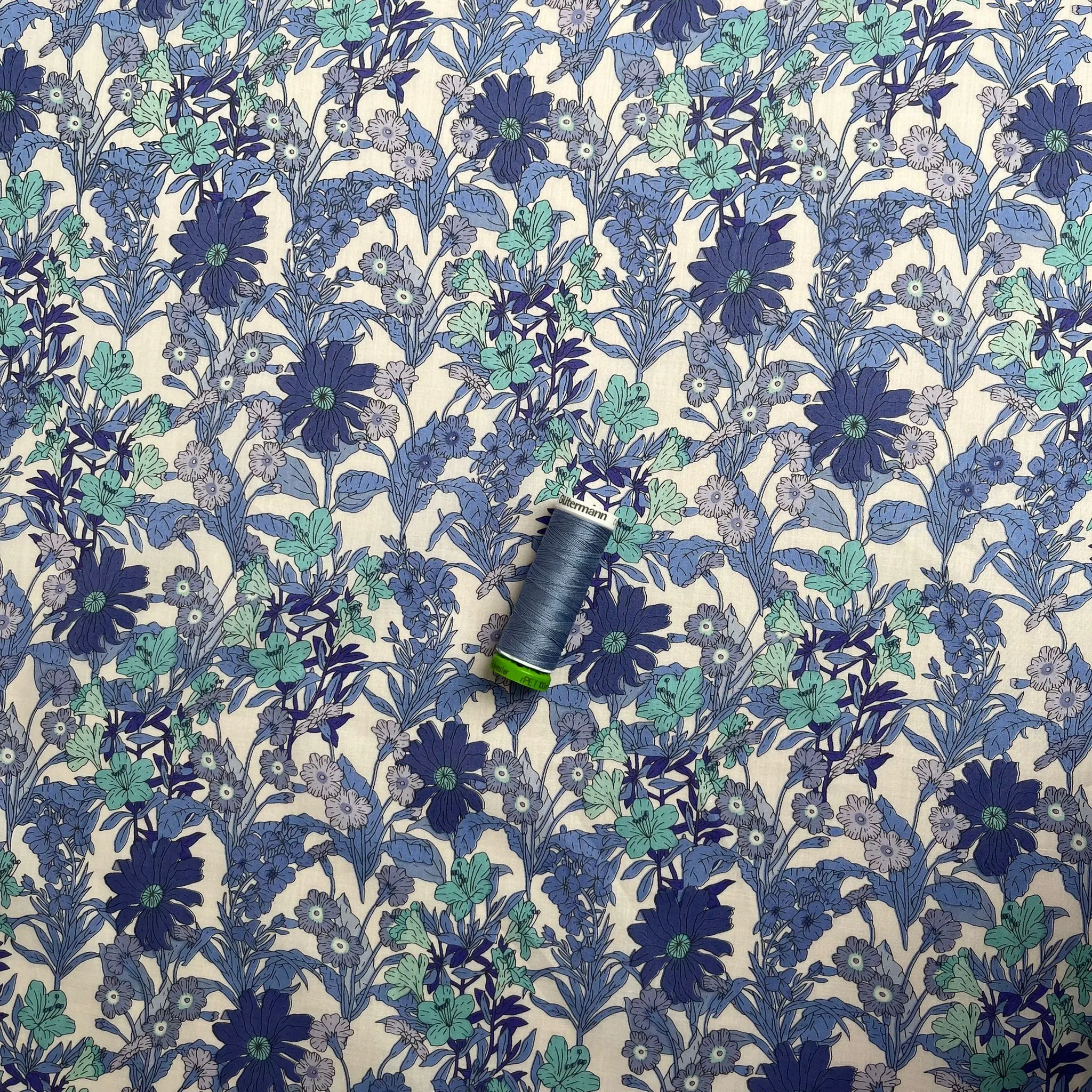 REMNANT 2.38 Metres - Wildflower Blue Cotton Lawn Fabric