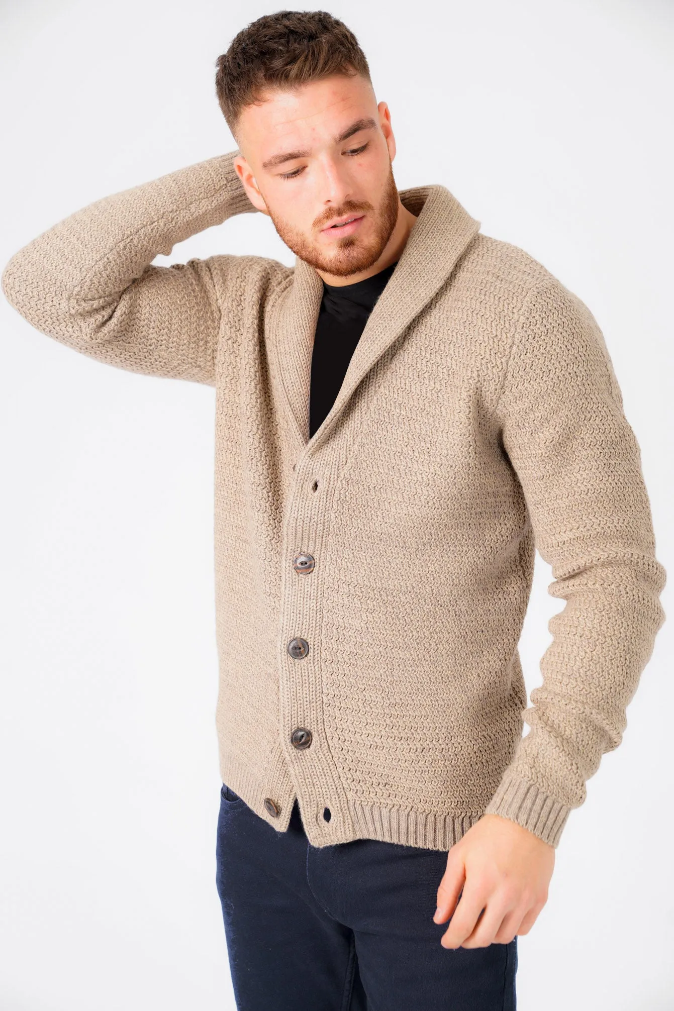 Riley Wool Blend Shawl Neck Cardigan In Stone Marl - Tokyo Laundry