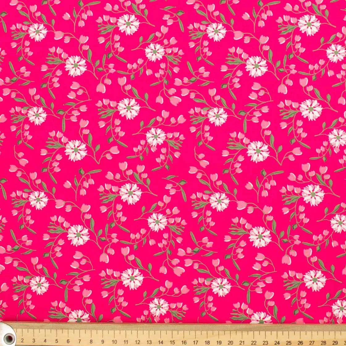Spring Blooms Collection #05 Pink Flowers & Leaves Cotton Prints