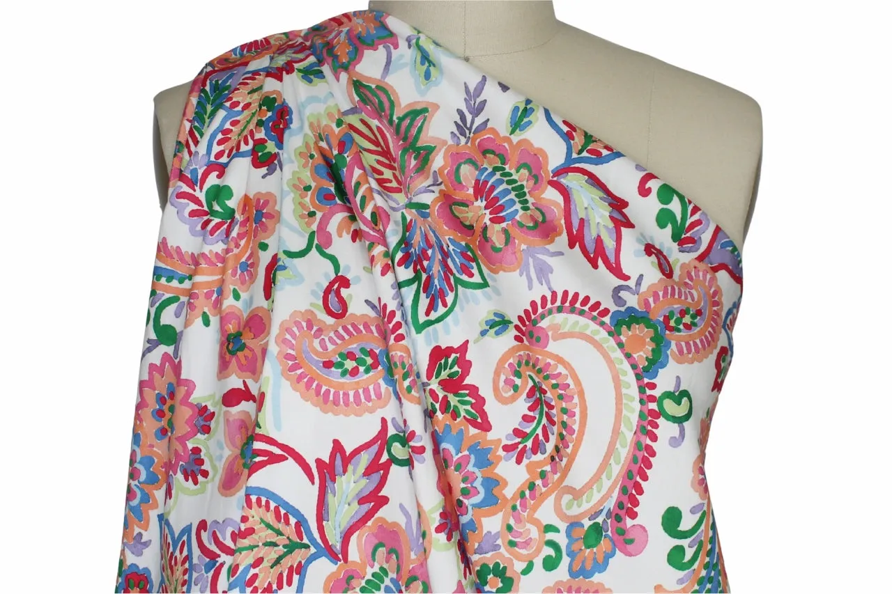 Stylized Floral Stretch Cotton - Multi on White