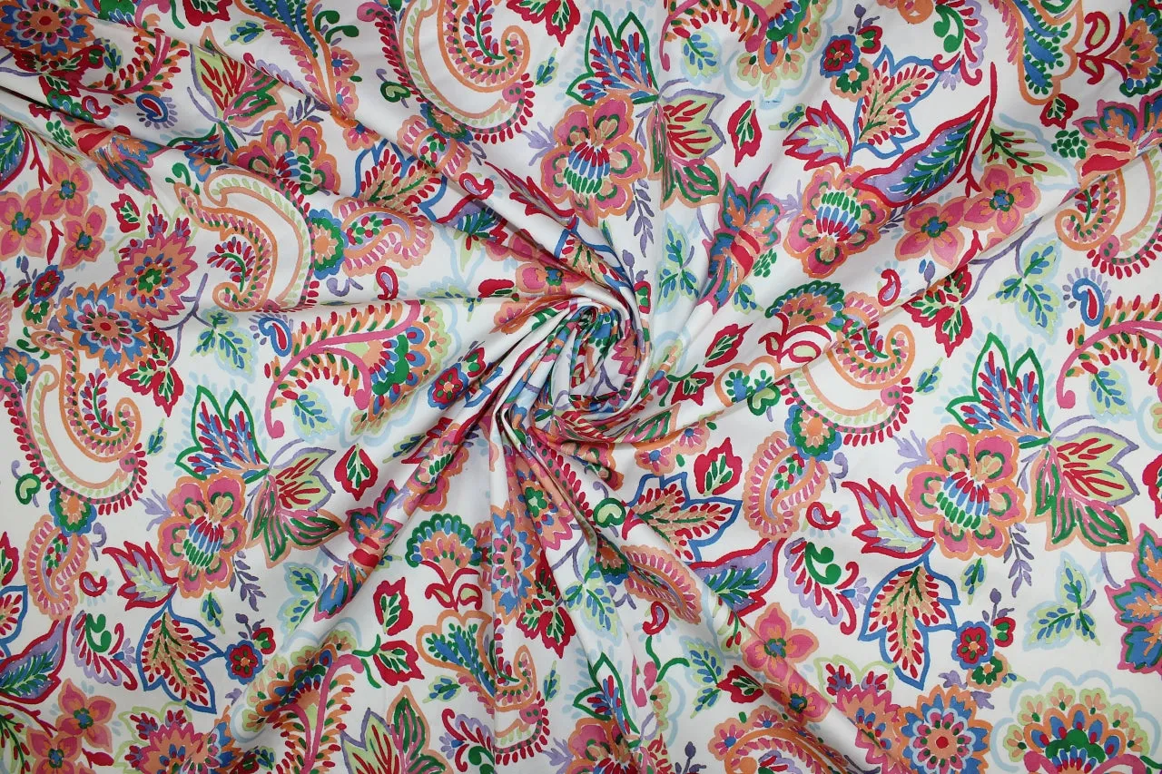 Stylized Floral Stretch Cotton - Multi on White