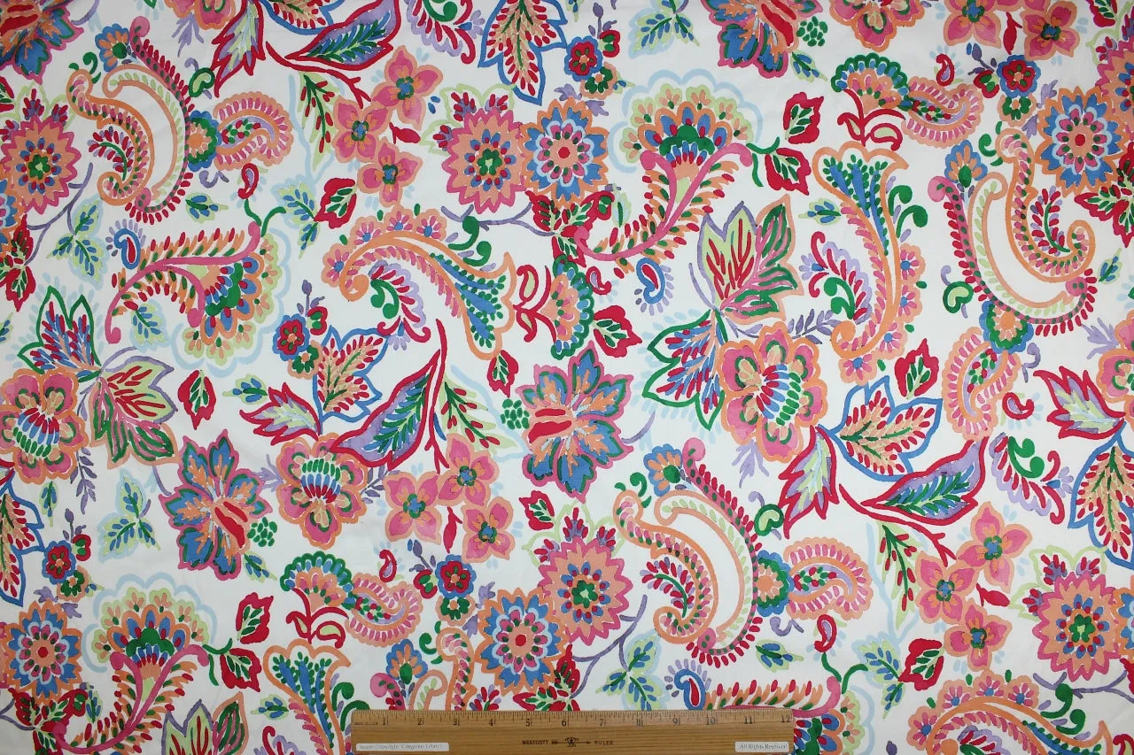 Stylized Floral Stretch Cotton - Multi on White