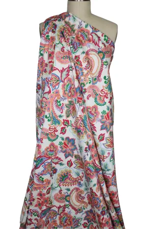 Stylized Floral Stretch Cotton - Multi on White