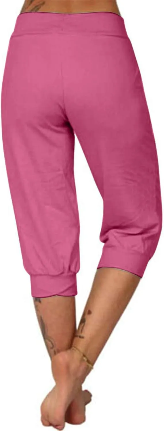 TANGNADE Women's Yoga Capris Pants Loose Soft Workout Joggers Joggers Elastic Waist Sweatpants Sports Casual Pants Pockets