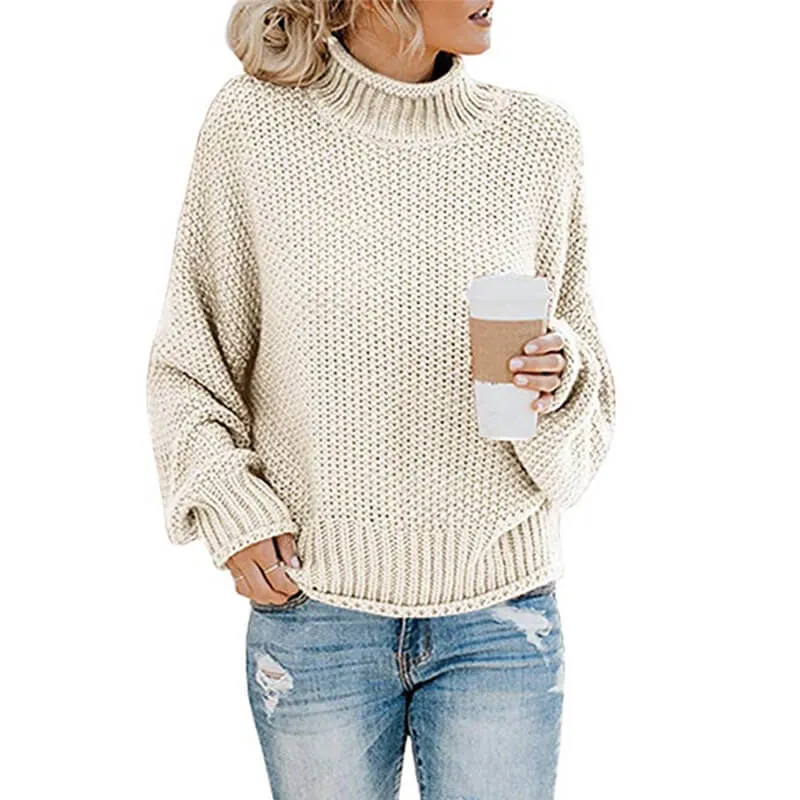 Turtleneck Crocheted Chunky Pullover Sweater