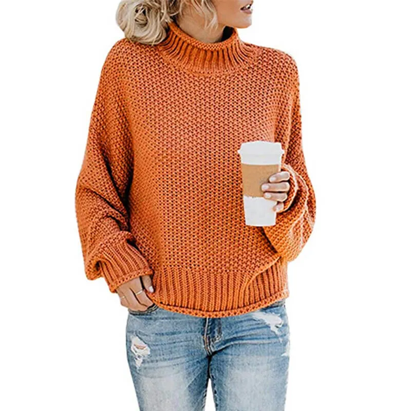 Turtleneck Crocheted Chunky Pullover Sweater