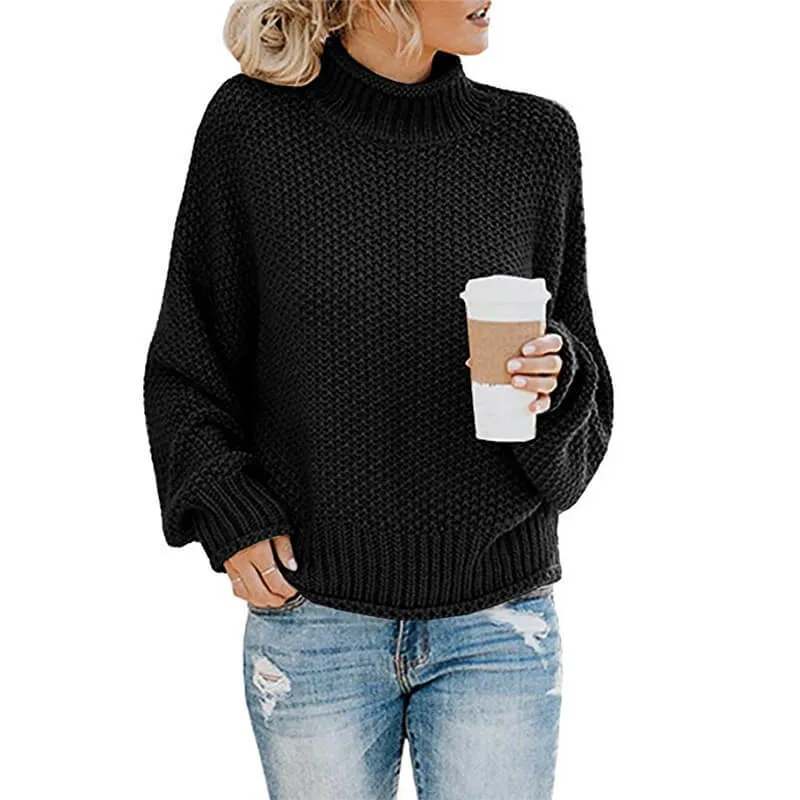 Turtleneck Crocheted Chunky Pullover Sweater