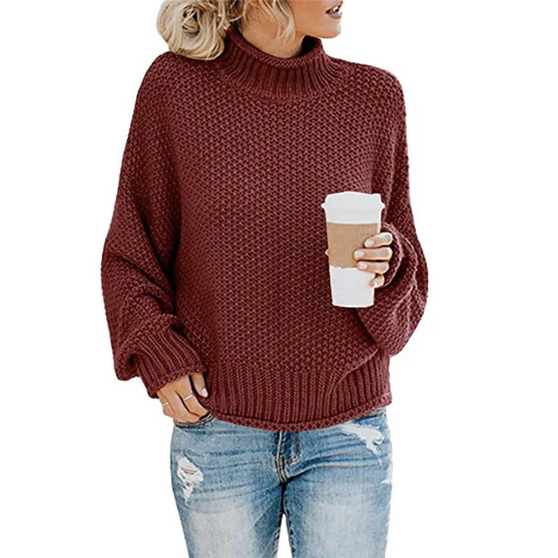 Turtleneck Crocheted Chunky Pullover Sweater