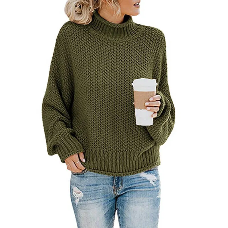 Turtleneck Crocheted Chunky Pullover Sweater