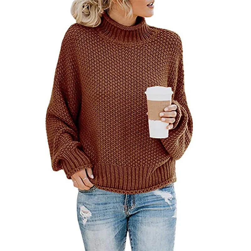 Turtleneck Crocheted Chunky Pullover Sweater