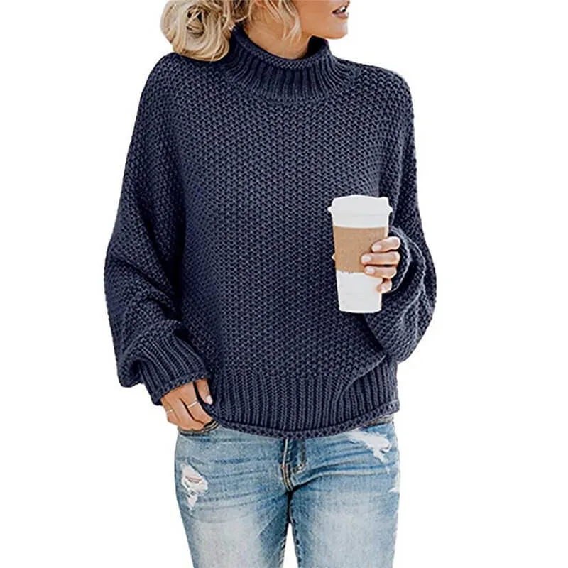 Turtleneck Crocheted Chunky Pullover Sweater