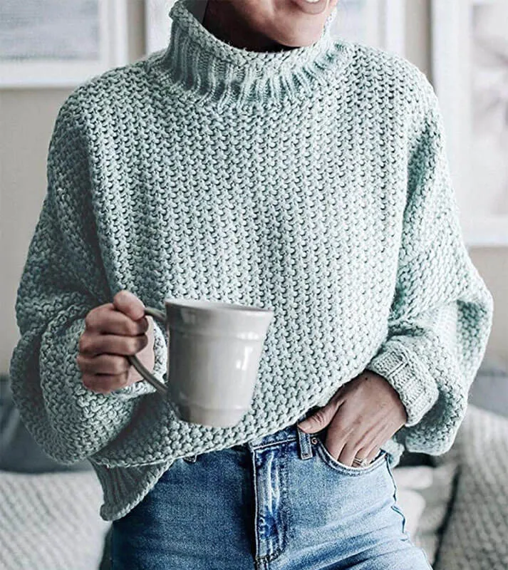 Turtleneck Crocheted Chunky Pullover Sweater