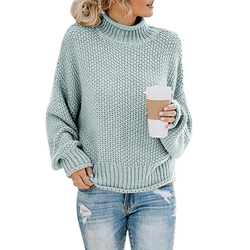 Turtleneck Crocheted Chunky Pullover Sweater