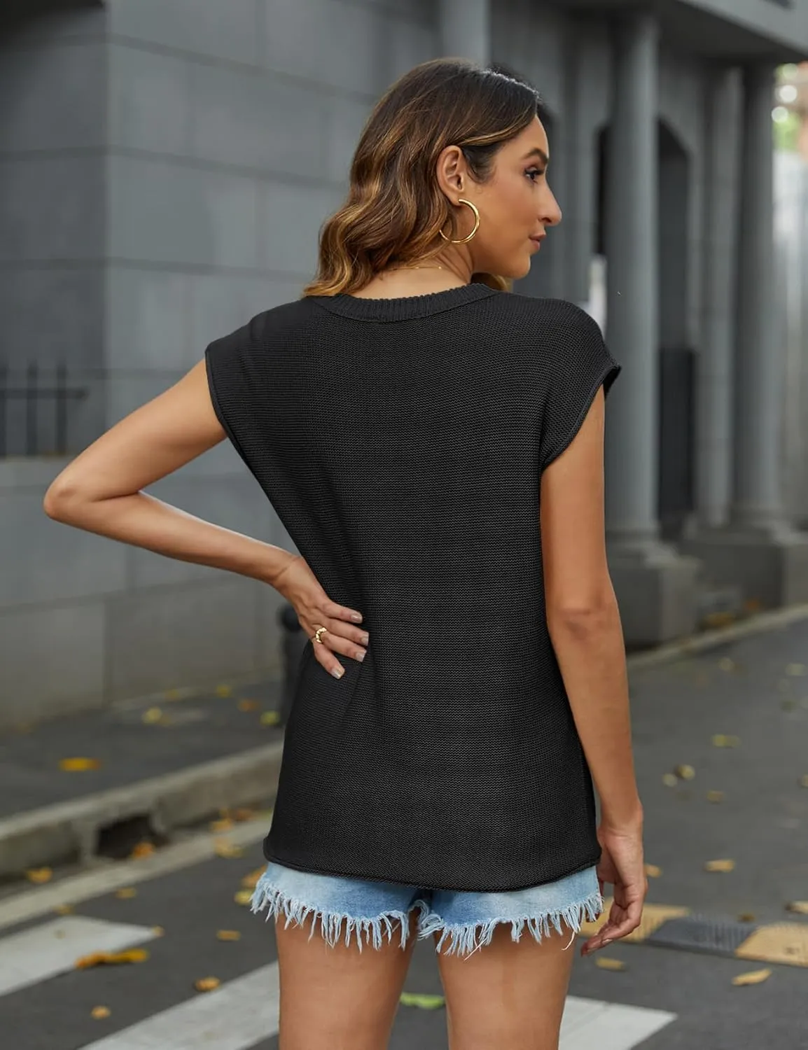 Uvog Women's Cap Sleeve Sweaters Vest Sleeveless Knit Sweater Tops 2025 Casual Summer T Shirt
